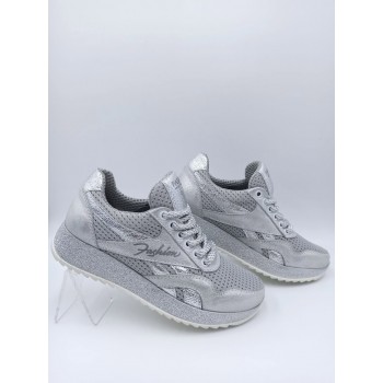 50 W Блискучі біло-срібло  (Літо, жіночі, Сітка + шкіра лицьова)