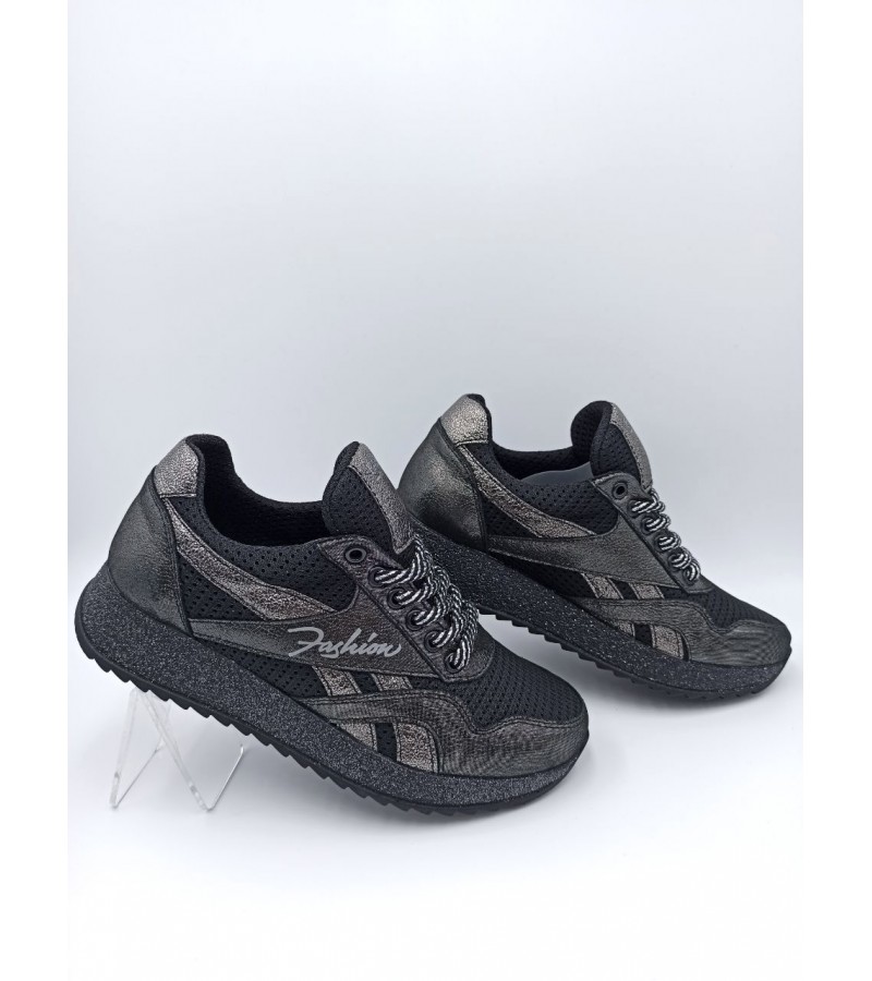 50 W Блискучі чорні  (Літо, жіночі, Сітка + шкіра лицьова)