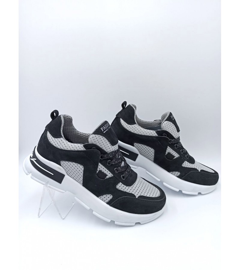 21-45 W Чорно-світло-сірі (Літо, жіночі, Сітка +натуральний нубук)