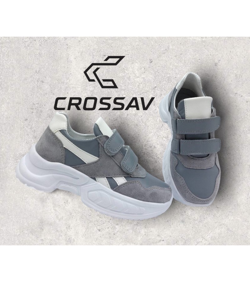 12 L W Французько сіро білій  ( Весна - Осінь, дитячі, замша+шкіра лицьова)