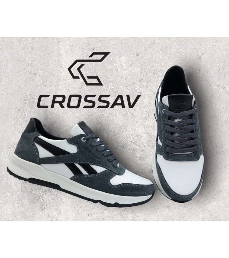 21-42/1 Сіро-білі-чорні (Весна - Осінь, чоловічі, замша+шкіра лицьова)